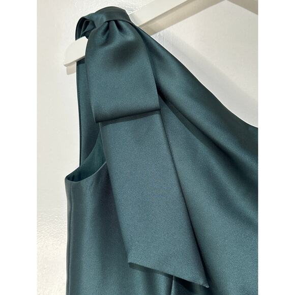 Alfred Sung One-Shoulder w/ Bow Gown Dress Evergreen Satin Size 6 R NWT Elegant - Picture 4 of 16